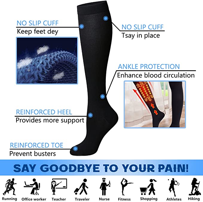3 Pair Knee High for Varicose Veins, Anti Fatigue, Pain Relief Compression Stockings